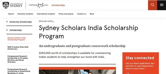 Sydney Scholars India Scholarship Program Official Website