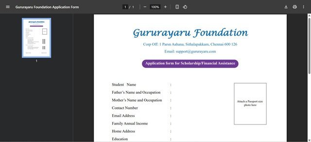 Gururayaru Foundation Scholarship Form